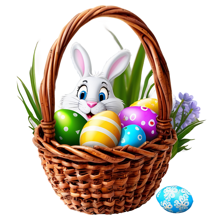 Easter Bunny With Basket Full Of Eggs Png Pyh PNG Image