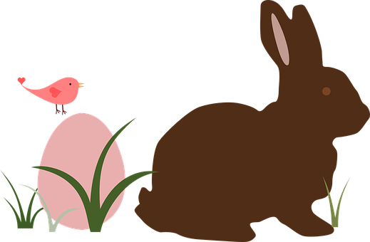 Easter Bunnyand Bird Illustration PNG Image