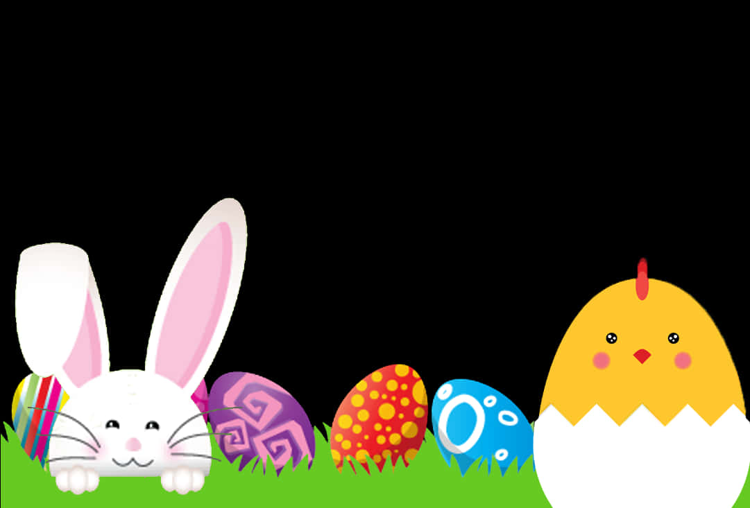 Easter Bunnyand Chickwith Colorful Eggs PNG Image