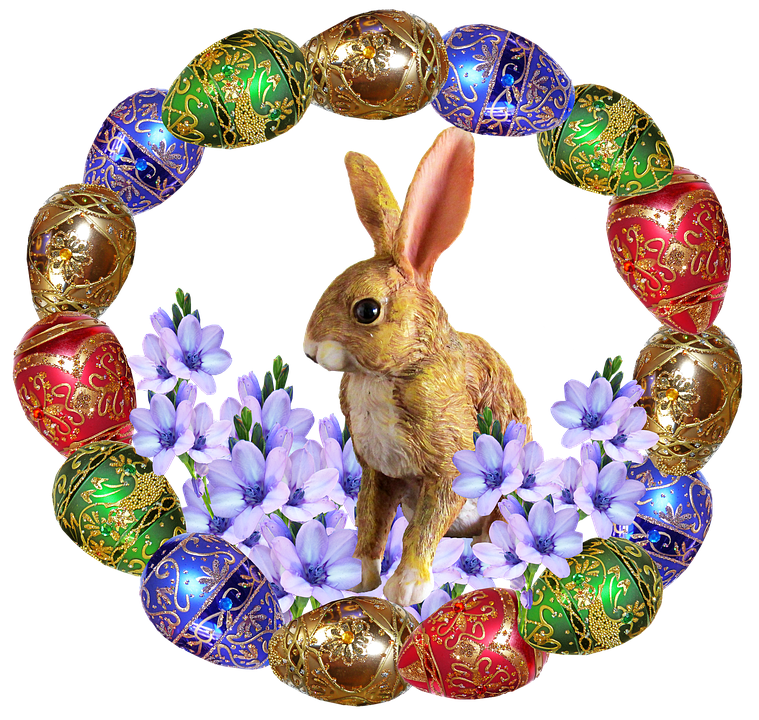 Easter Bunnyand Decorative Eggs Wreath.png PNG Image