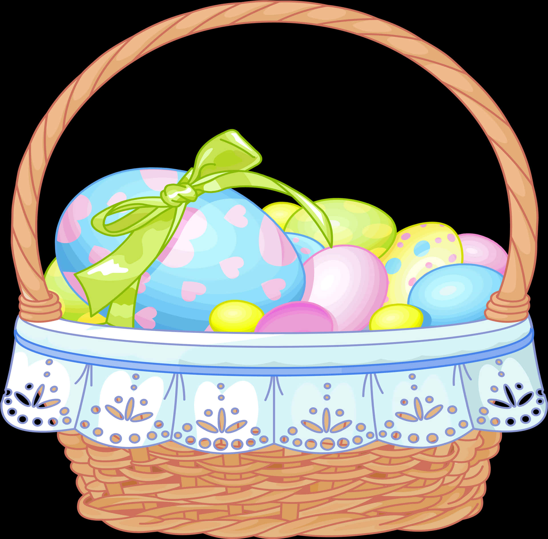 Easter Egg Basket Illustration PNG Image