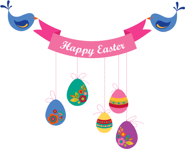 Easter Greeting Bannerwith Decorated Eggsand Birds PNG Image