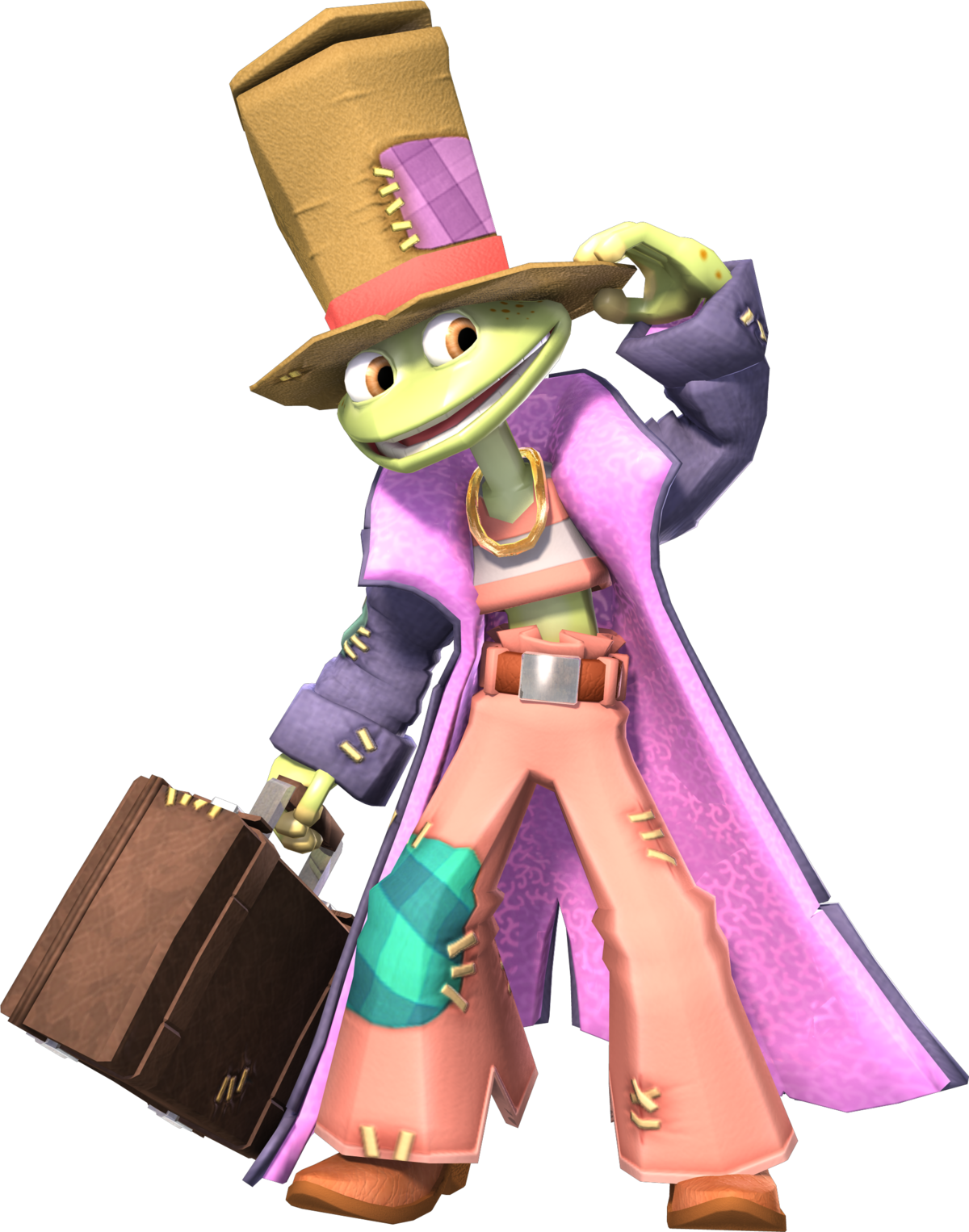 Eccentric Frog Characterwith Top Hatand Suitcase PNG Image