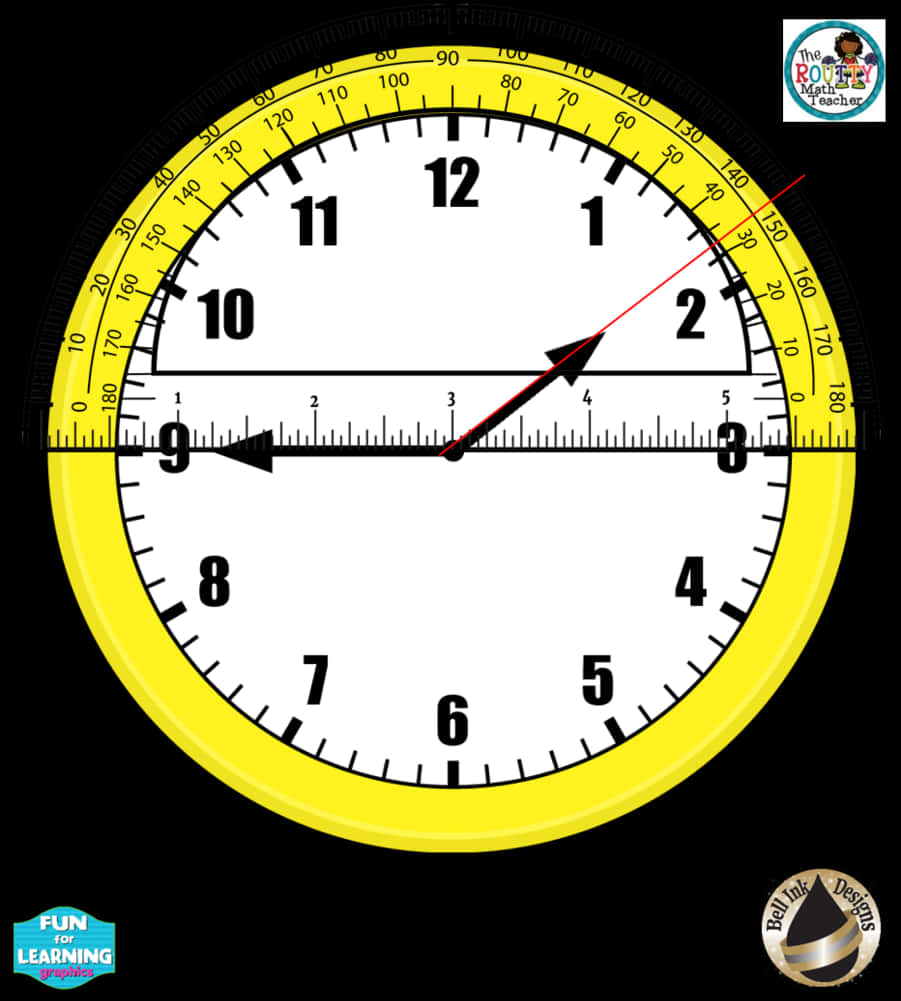 Educational Protractor Clock Hybrid PNG Image