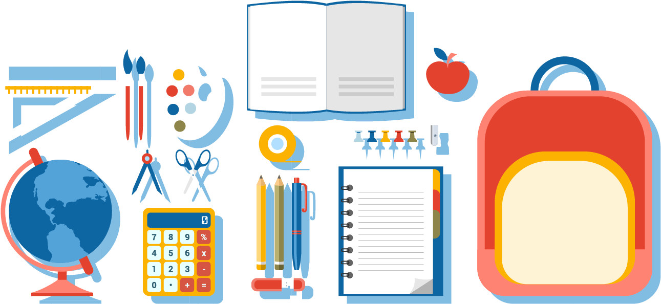 Educational Supplies Vector Illustration PNG Image