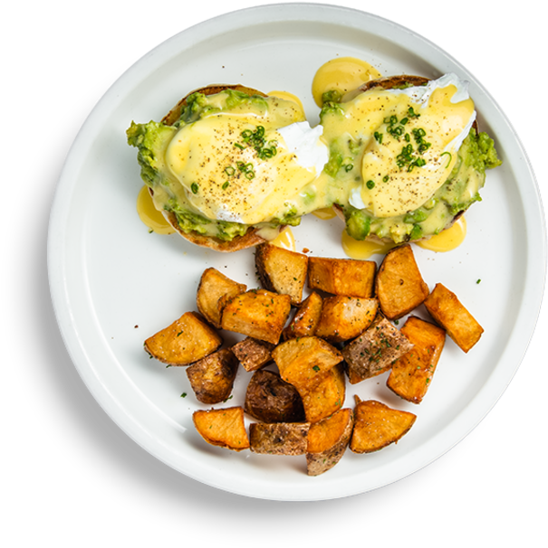 Eggs Benedict Avocado Potato Hash Breakfast PNG Image