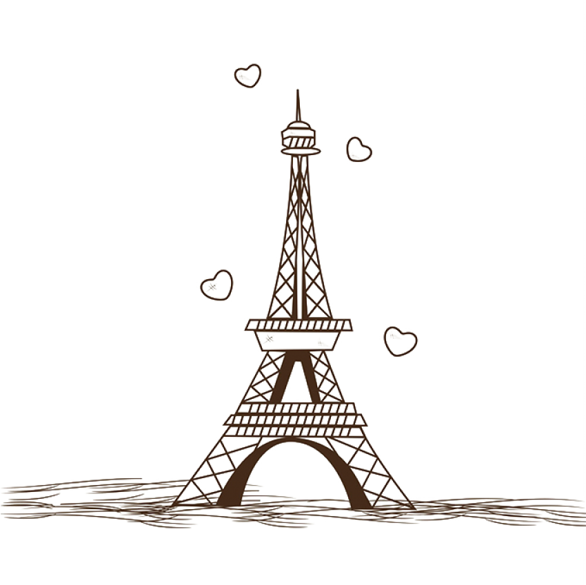 Eiffel Tower Illustration Love Hearts PNG Image