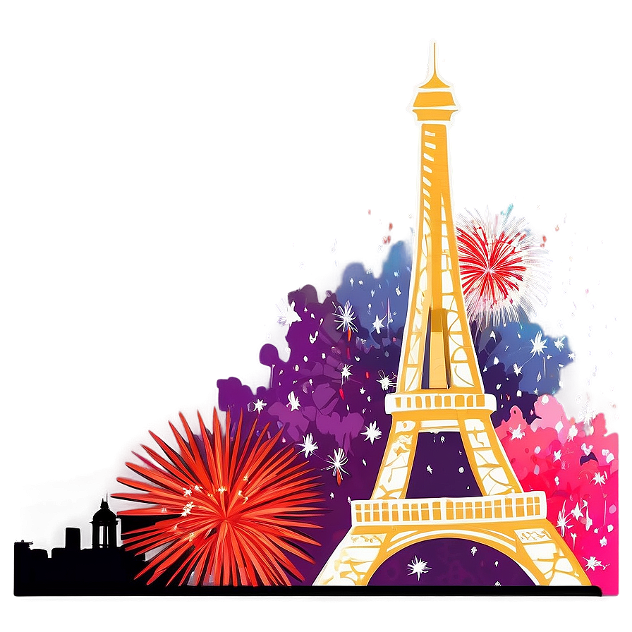 Eiffel Tower With Fireworks Background Png Put9 PNG Image