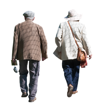 Elderly Couple Walking Together PNG Image