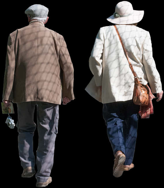 Elderly Couple Walking Together PNG Image