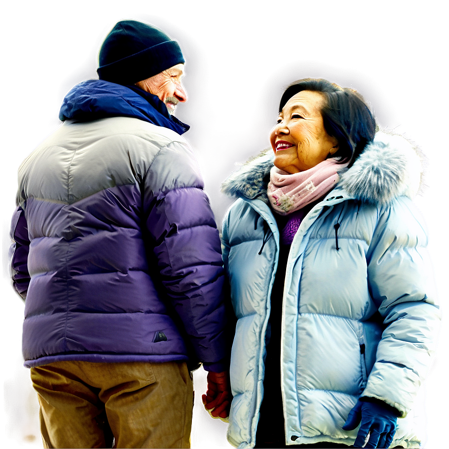 Elderly Couple Winter Walk Png Xef PNG Image