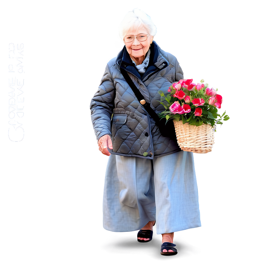 Elderly Lady With Flowers Png Eul82 PNG Image