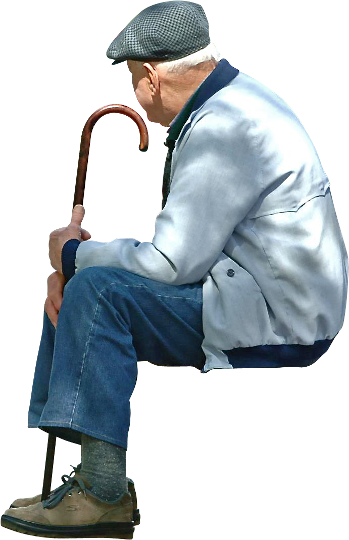 Elderly Man Sittingwith Cane.png PNG Image