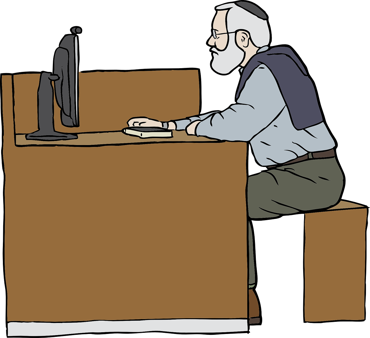 Elderly Man Using Computer Clipart PNG Image