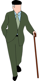 Elderly Man Walkingwith Cane PNG Image