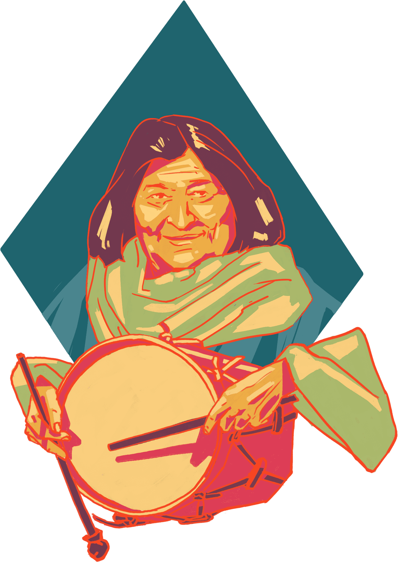 Elderly Musician Colorful Illustration PNG Image