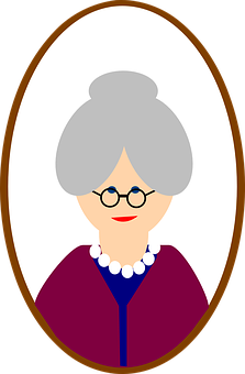 Elderly Woman Cartoon Portrait PNG Image