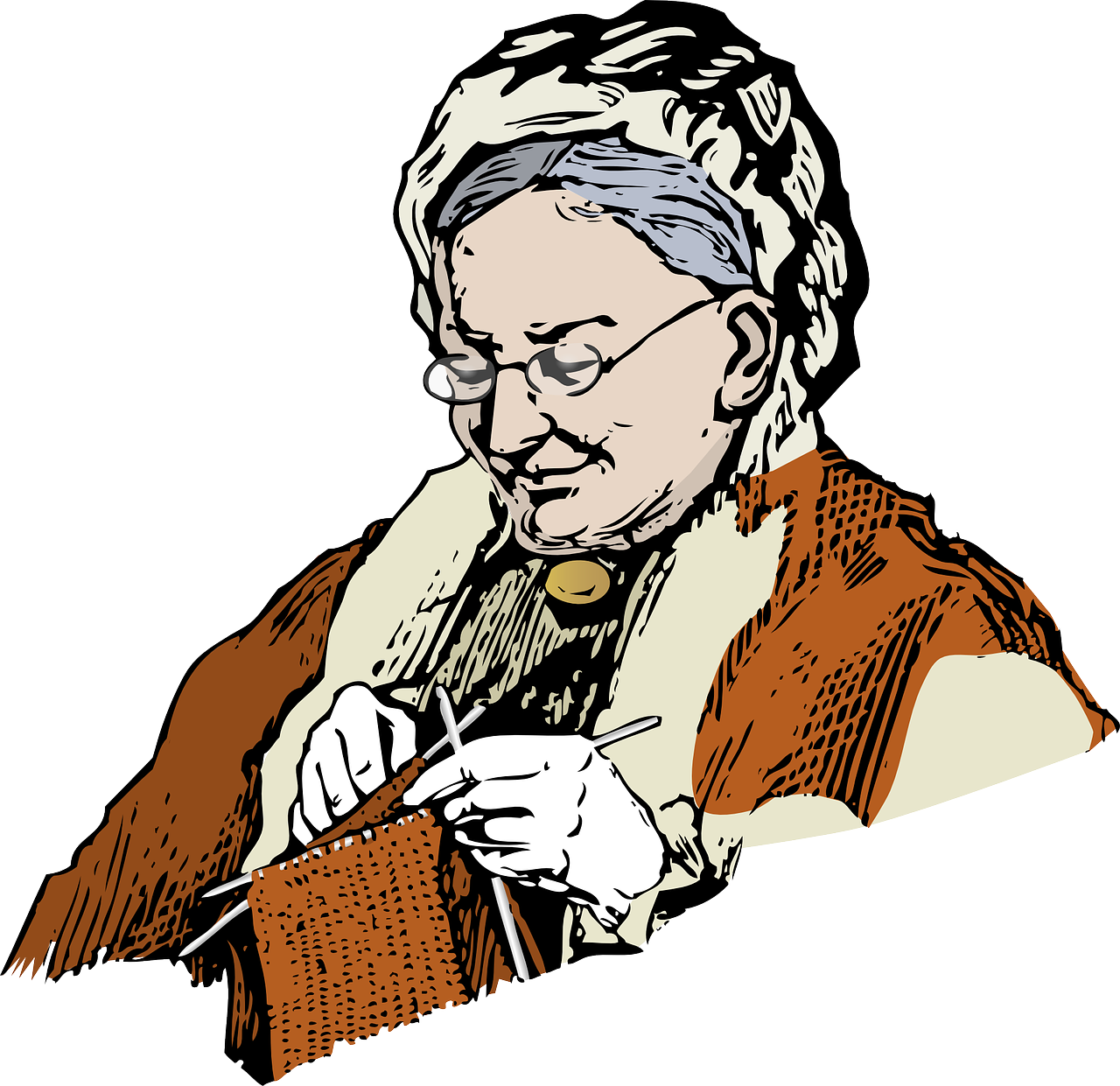 Elderly Woman Knitting Illustration PNG Image