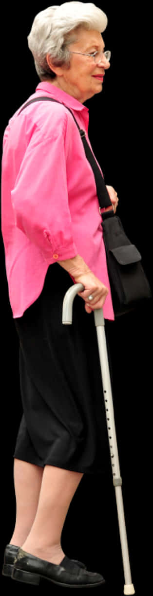 Elderly Woman Walking With Cane PNG Image