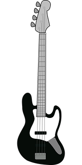 Electric Bass Guitar Blackand White PNG Image