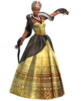 Elegant African Queen Character PNG Image