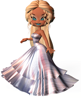 Elegant Animated Characterin Ballgown PNG Image