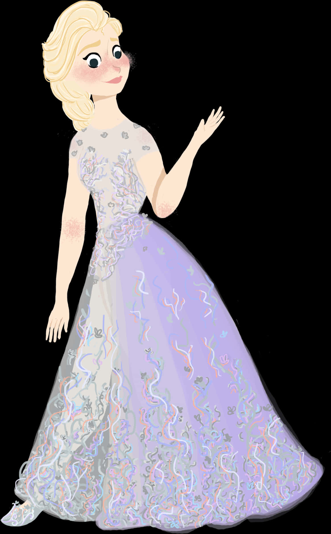 Elegant Animated Characterin Gown PNG Image