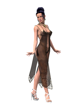 Elegant Animated Woman Evening Dress PNG Image