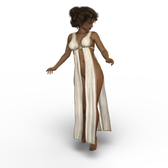 Elegant Animated Womanin White Dress PNG Image