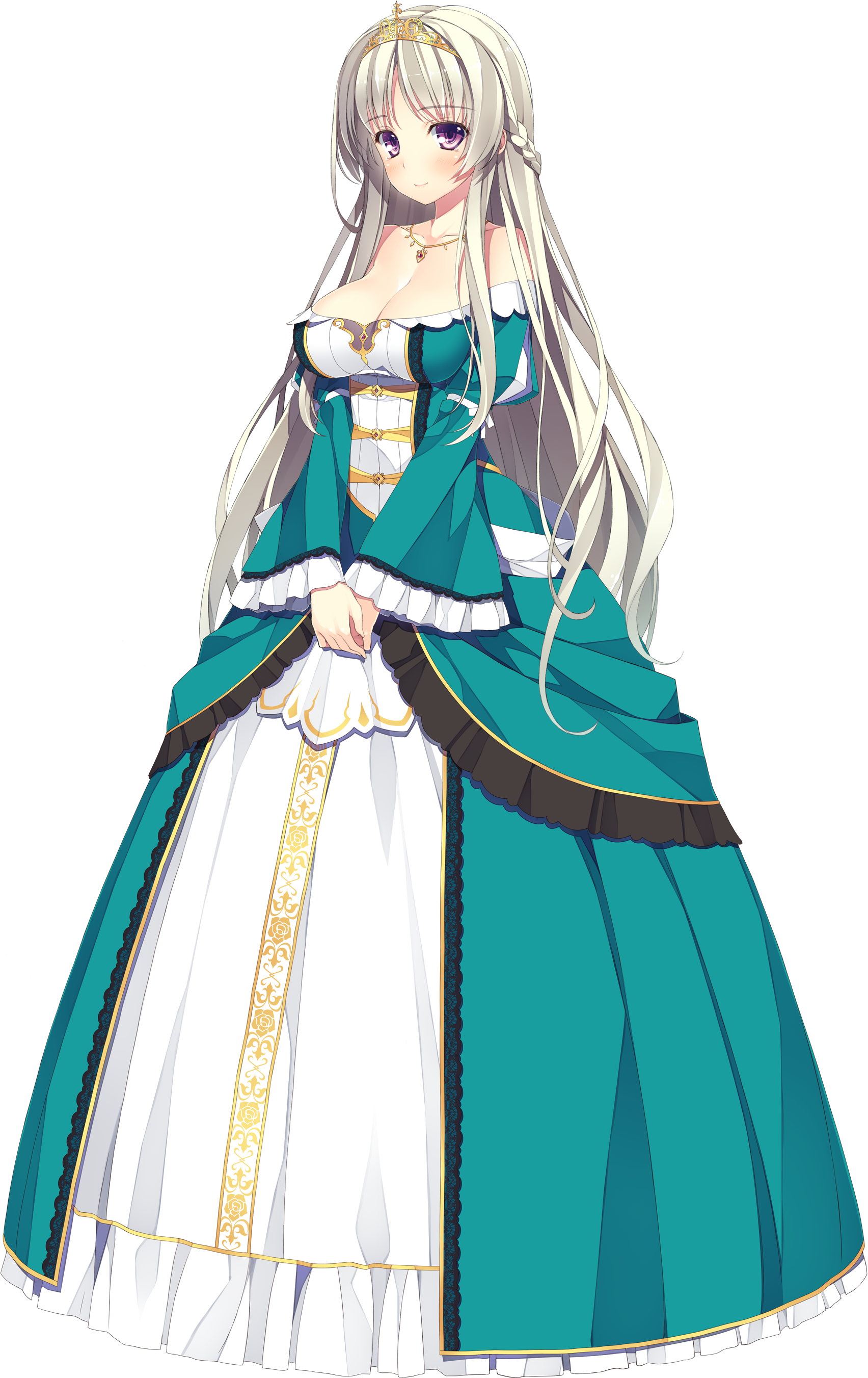 Elegant Anime Princessin Greenand White Dress PNG Image