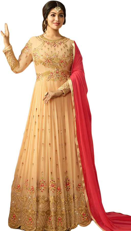 Elegant Beige Salwar Suit With Dupatta PNG Image