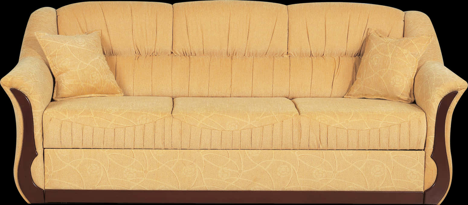 Elegant Beige Upholstered Couch PNG Image