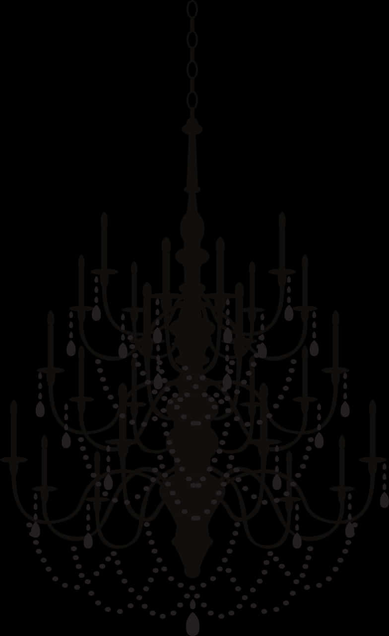 Elegant Black Chandelier Silhouette PNG Image