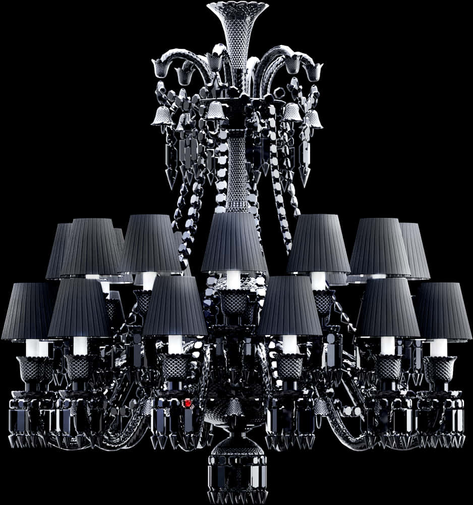 Elegant Black Crystal Chandelier PNG Image