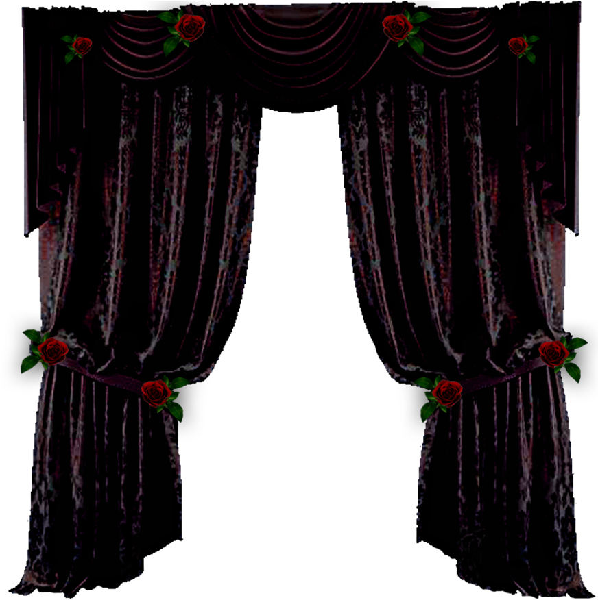 Elegant Black Curtainswith Red Roses PNG Image