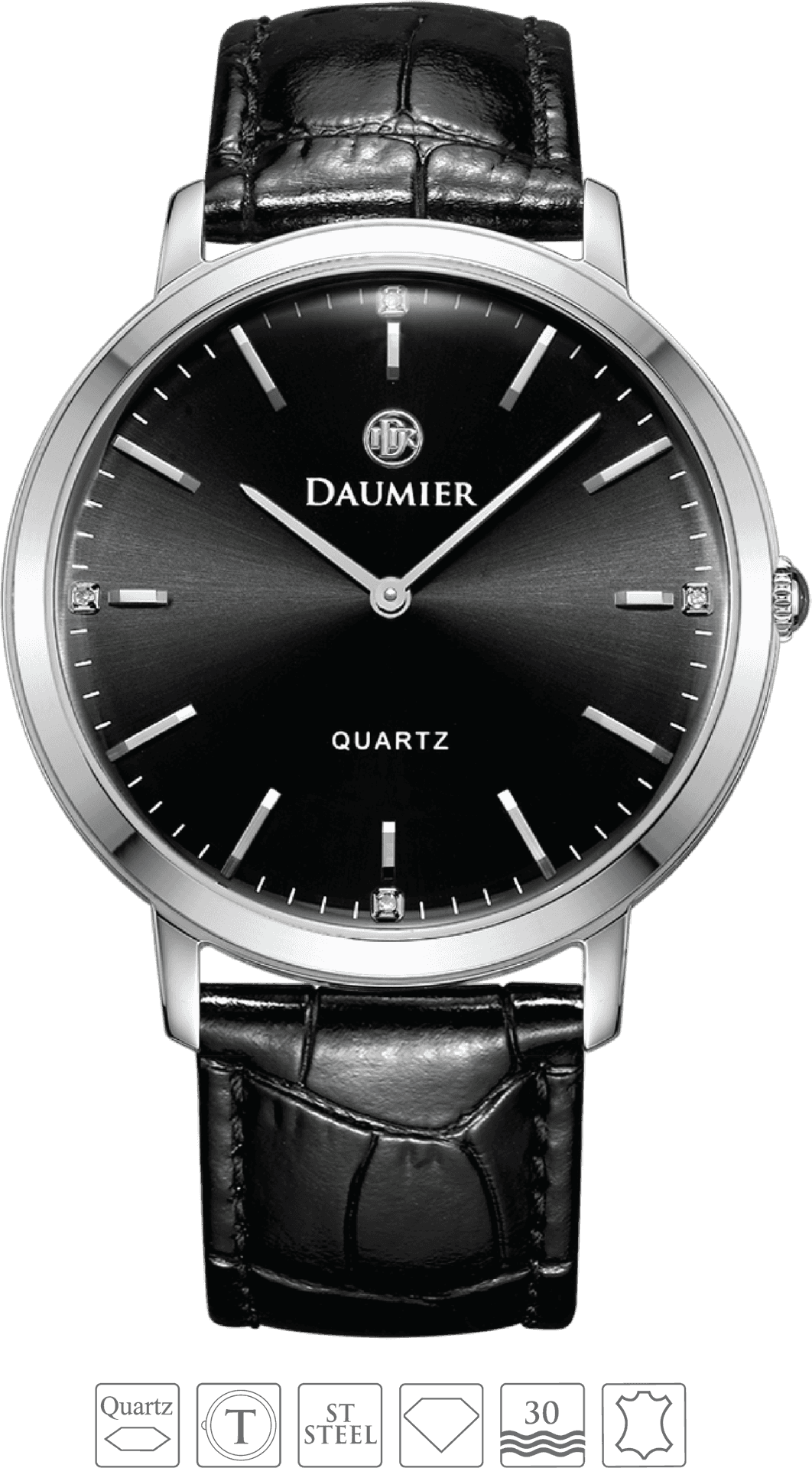 Elegant Black Dial Leather Strap Watch PNG Image