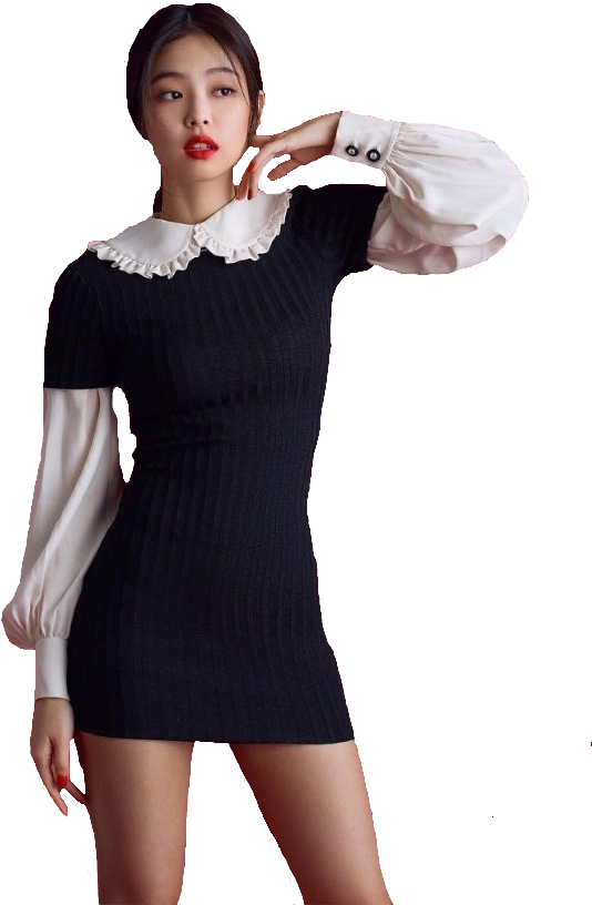 Elegant Black Dress Fashion Pose PNG Image