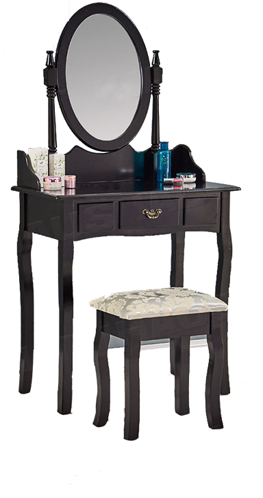 Elegant Black Dressing Tablewith Mirror PNG Image