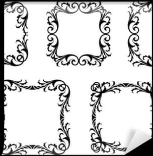 Elegant Black Floral Frameson White PNG Image