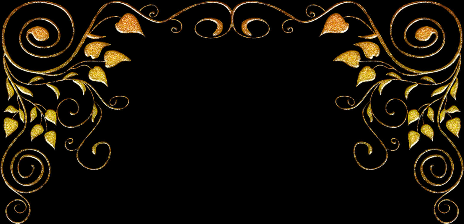 Elegant Black Gold Floral Frame PNG Image