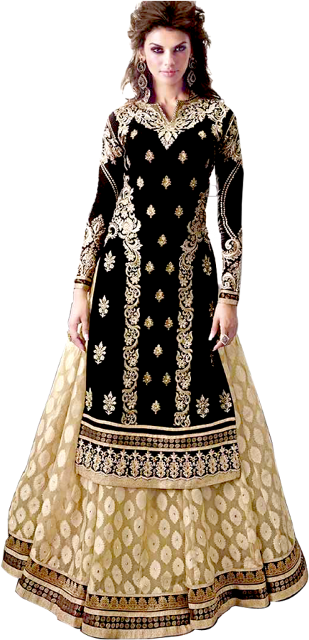 Elegant Black Gold Salwar Suit PNG Image