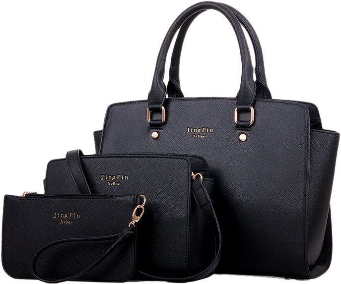 Elegant Black Handbag Set PNG Image