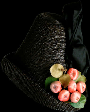 Elegant Black Hatwith Fruit Decoration PNG Image