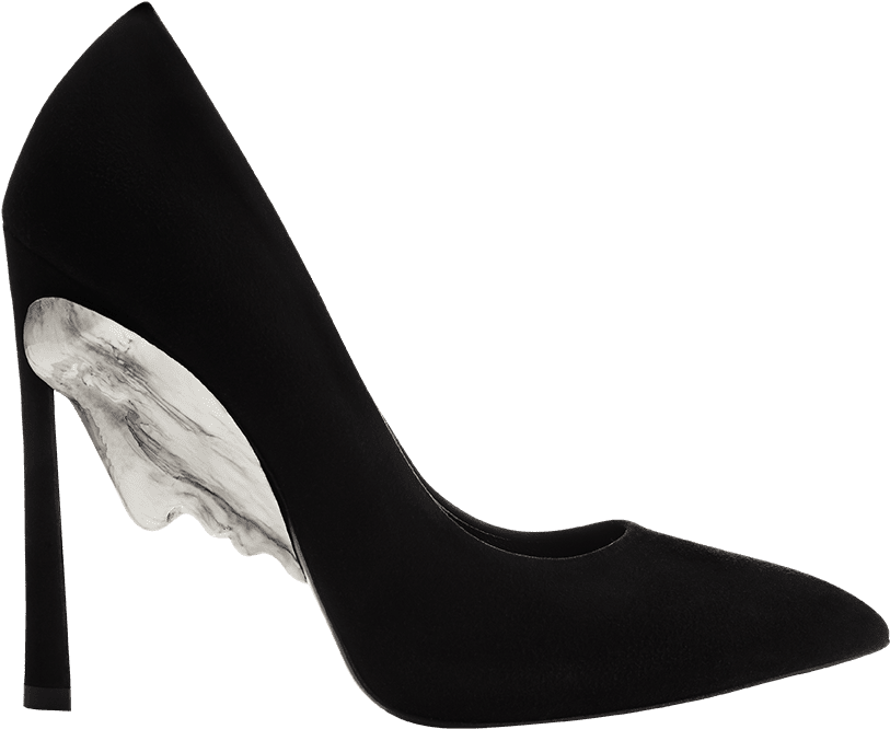 Elegant Black High Heel With Marble Effect PNG Image