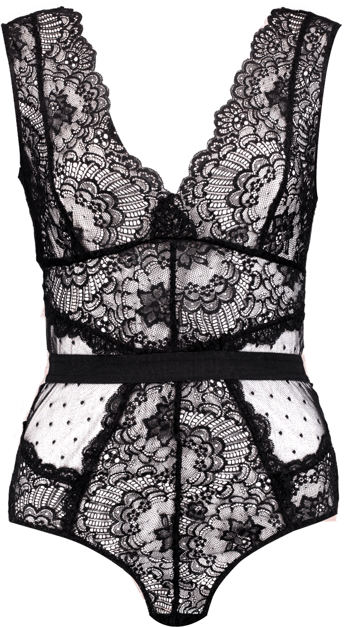 Elegant Black Lace Bodysuit PNG Image