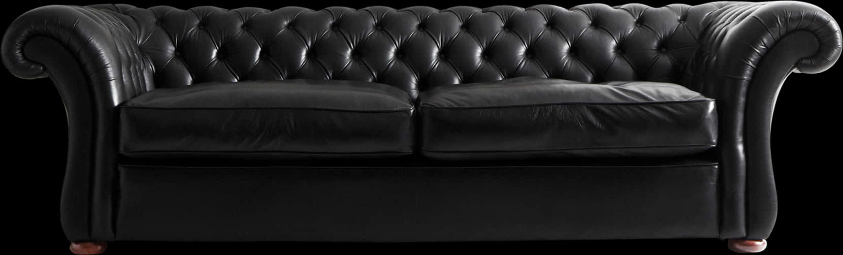 Elegant Black Leather Chesterfield Sofa PNG Image