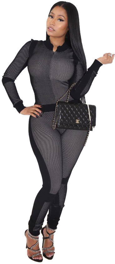 Elegant Black Outfit Fashion Pose PNG Image