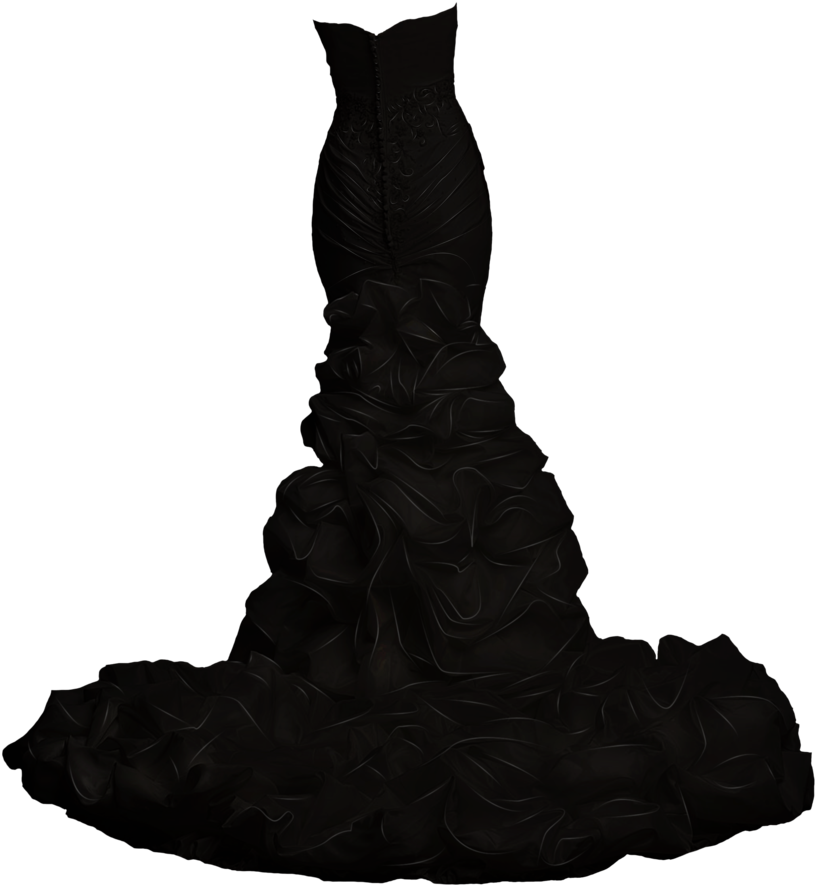 Elegant Black Ruffled Gown PNG Image