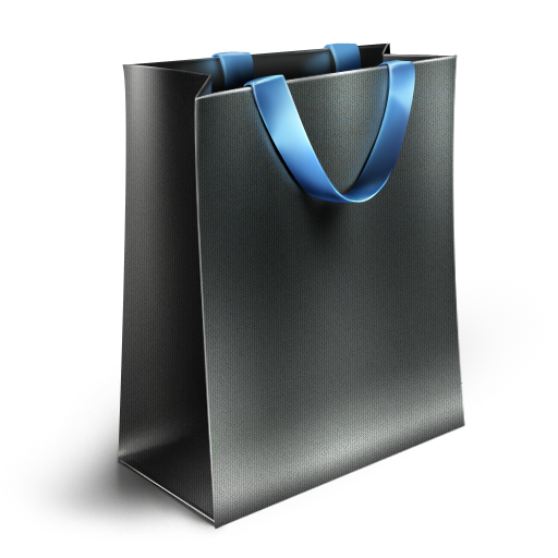 Elegant Black Shopping Bagwith Blue Handles PNG Image