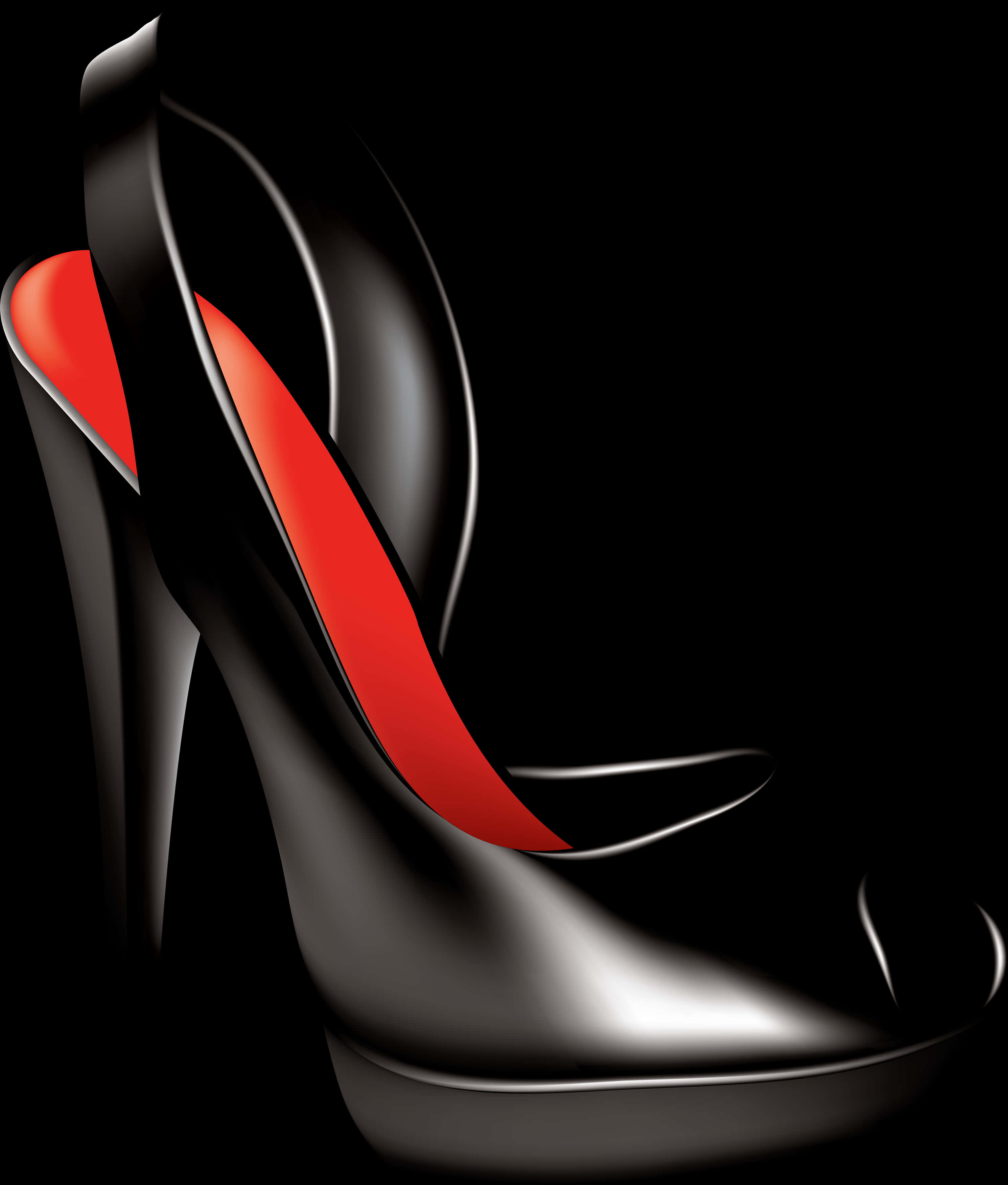 Elegant Black Stilettowith Red Insole PNG Image